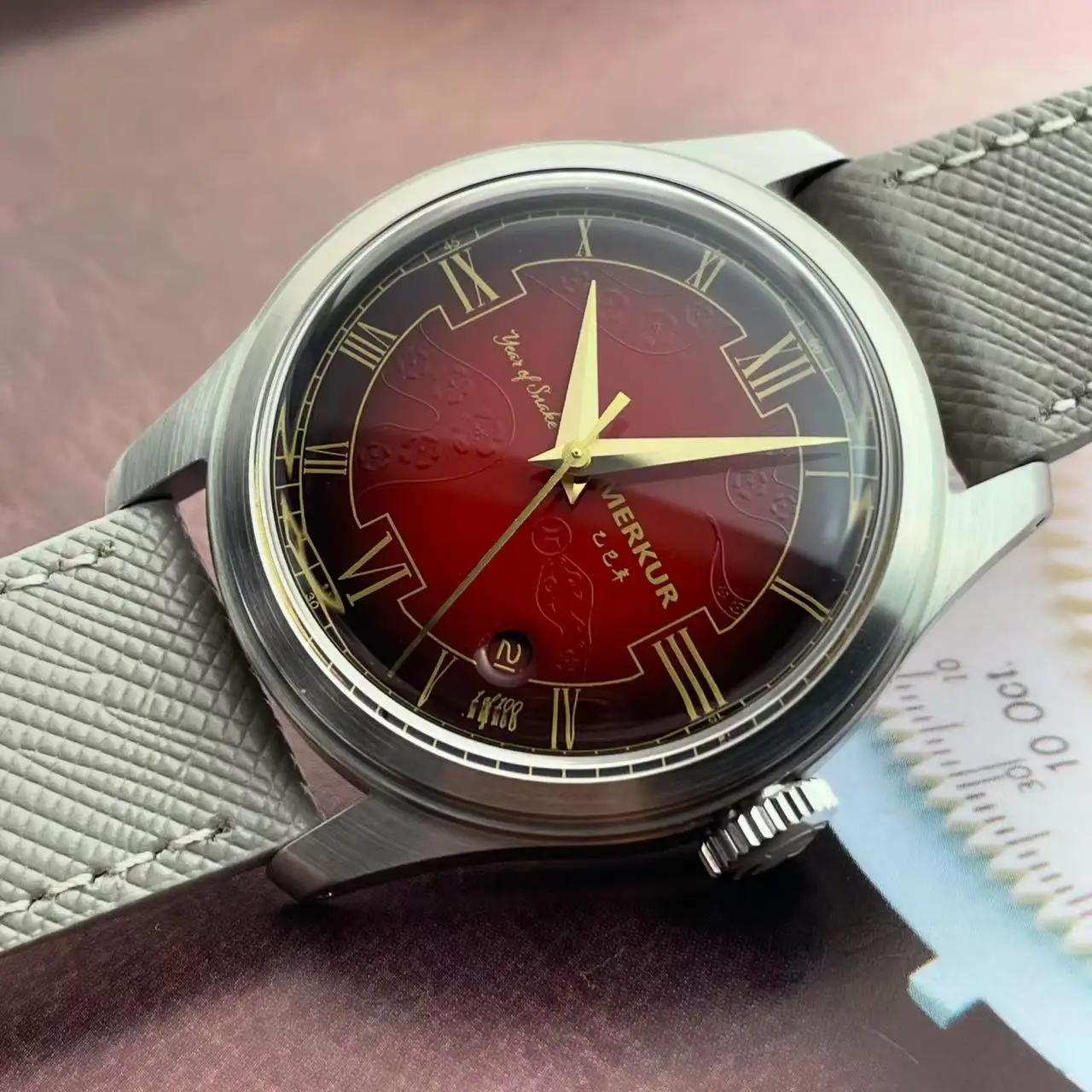 Merkur Chinesisches Jahr der Schlange, spezifische Version, Vintage-Uhr, manuelle mechanische Herrenuhren, Stahl, Reloj Hombre