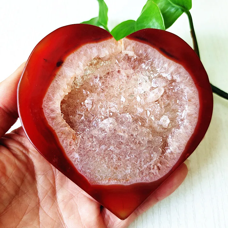 자연 붉은 마노 슬라이스 스톤 지 오드 크리스탈 칩 러브 하트 룸 장식 홈 및 보석 Carnelian 장식품 Reiki 치유
