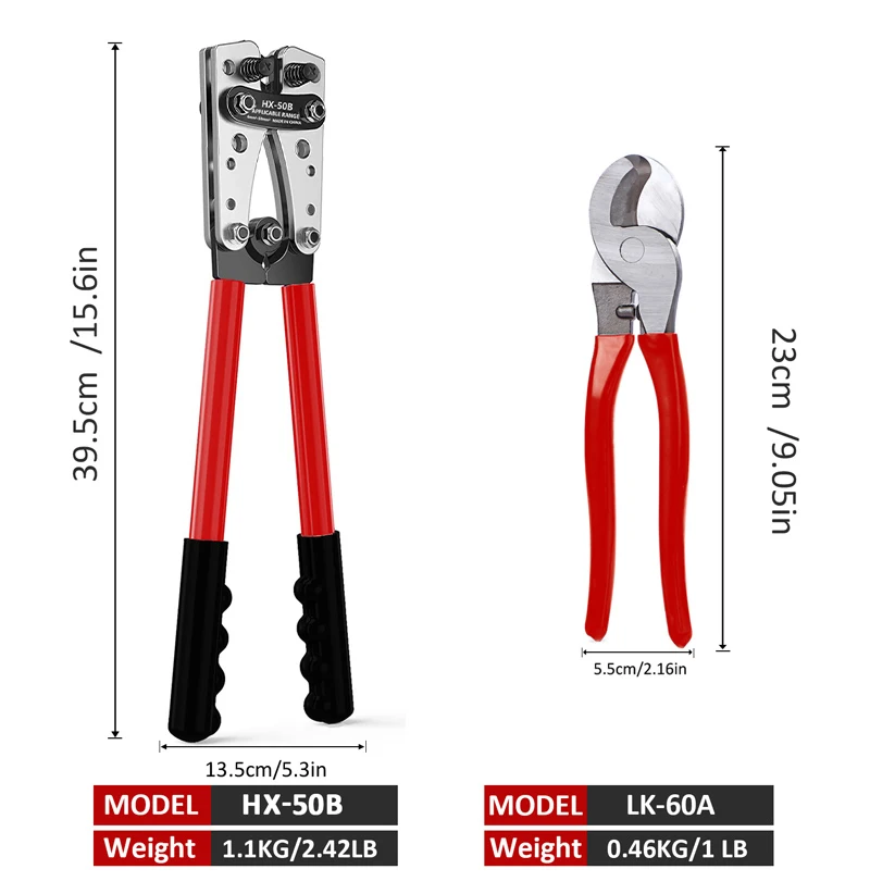 Hochleistungs-Batteriekabel-Crimpwerkzeug-Set, Bereich 8–1/0 AWG, Sortiment für Draht-Crimp-Steckverbinder, Auto, Kupfer-Ring-Anschluss – Detail 2