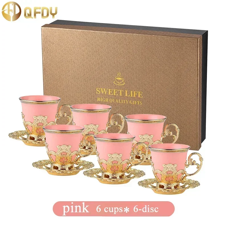 Light luxury and retro electroplated coffee cup set gift box Low cup European Gold Rim set cup and saucer six cups six plates