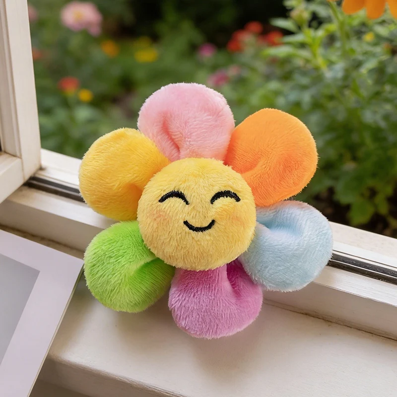 8cm Sunflower Chest Flower Soft Plush Toys Smile Colorful Flowers Stuffed Simulated Flower Brooch Spring Gifts For Friends
