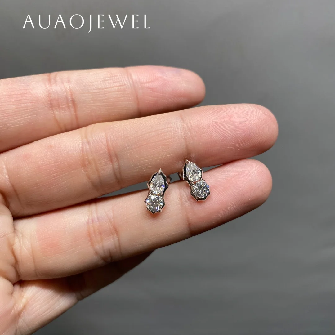 

AUAOJEWEL 3.5X5Mm Pear Cut Moissanite Earrings 4Mm Round Shape Luxury Designer 925 Silver 14K 18K 9K Real Gold Women Ohrringe