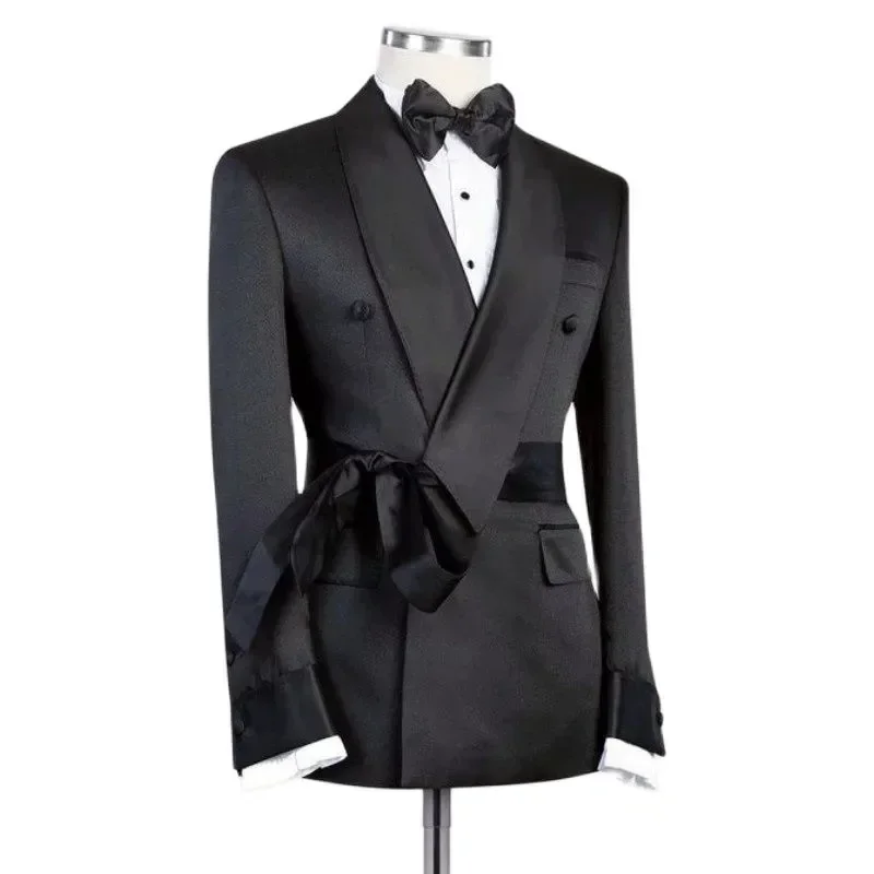 Veste à double boutonnage pour hommes, blazer de marié coupe couvertes avec ceinture, manteau imbibé, revers châle, mariage, 2024, 1 pièce