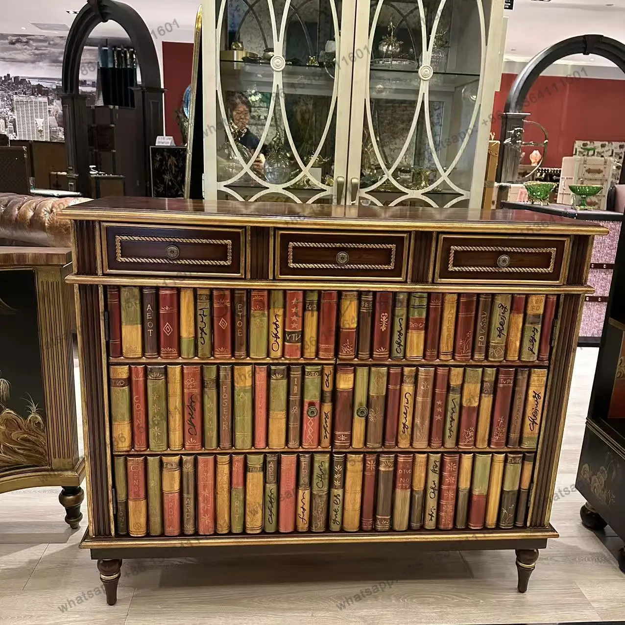LD two-door three-bucket cabinet large-capacity decorative foyer retro entrance cabinet