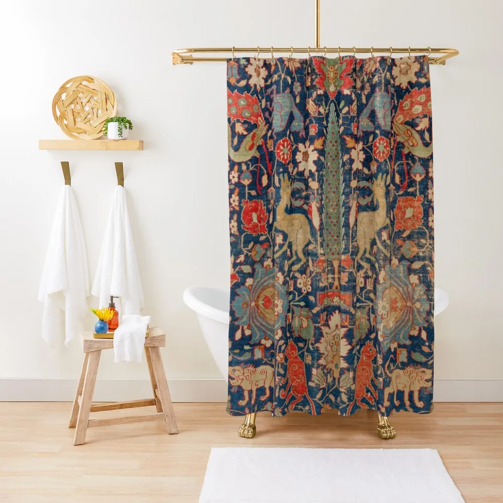 

17th Century Persian Rug Print with Animals Shower Curtain Bathroom Box Bathtub Curtain
