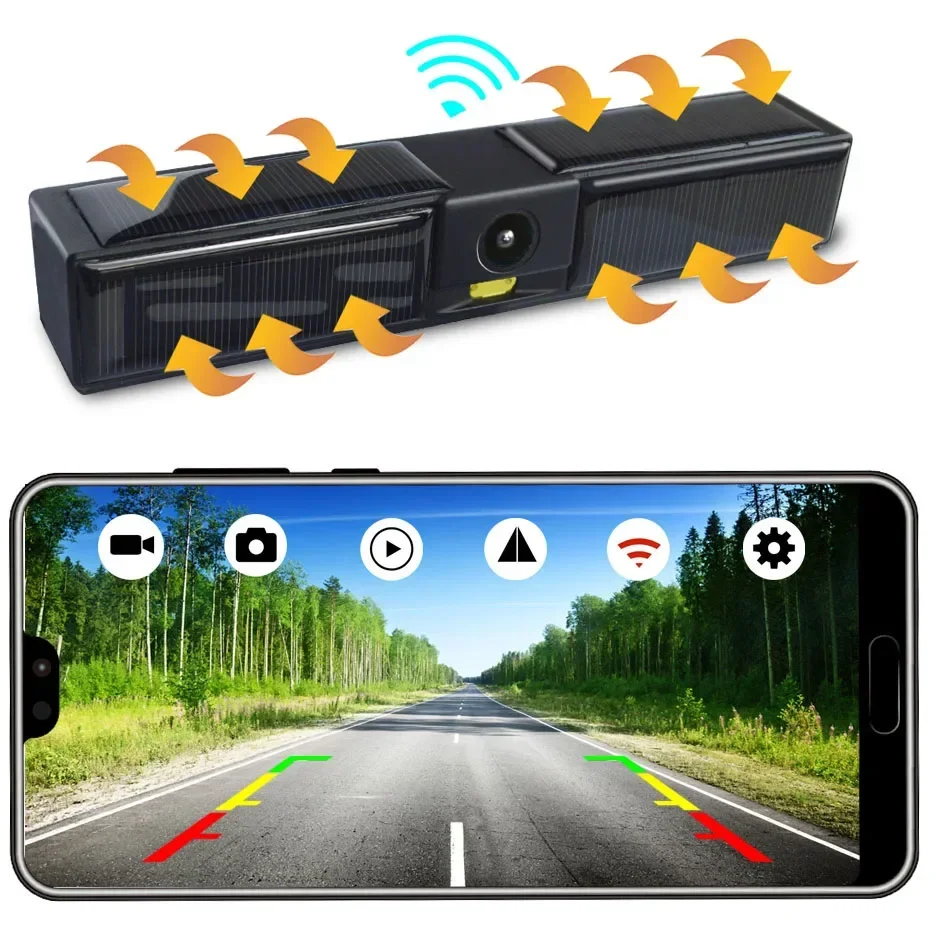 Solar Energy  AHD1080P Rear/Front WiFi Wireless HD License Plate Backup Camera for IPhone Android Phone Truck Car Van RV