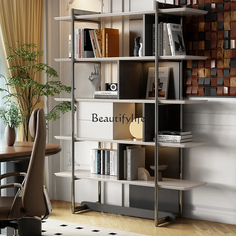 Italian minimalist stainless steel shelf study simple multi-layer bookcase storage rack