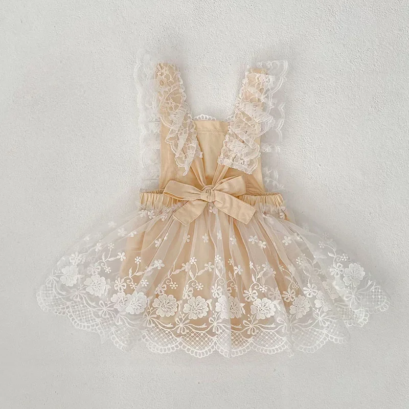 2025 New Summer Infant Baby Girls Bodysuits Sleeveless Cotton Mesh Splicing Toddler Baby Girls Jumpsuit 0-24M Baby Clothing