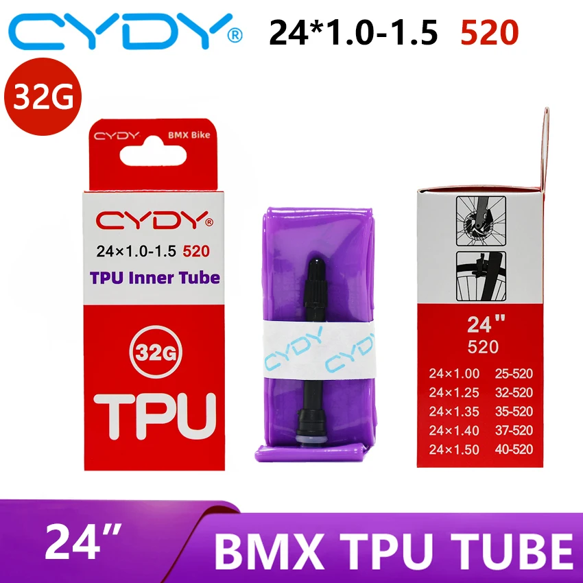 

CYDY TPU BMX Bike Inner Tube 24 inches 520 24x1.0 1.25 1.35 1.4 1.5 inches tire，Valve length: 45mm，32G Outdoor Ultra Light