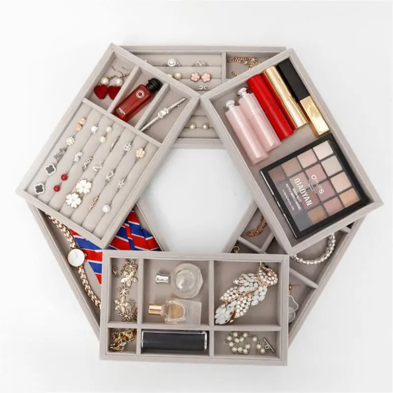 Portable Velvet Jewelry Box Jewelry Tray Ring Necklace Pendant Bracelet Display Organizer Box Jewelry Storage Case Showcase