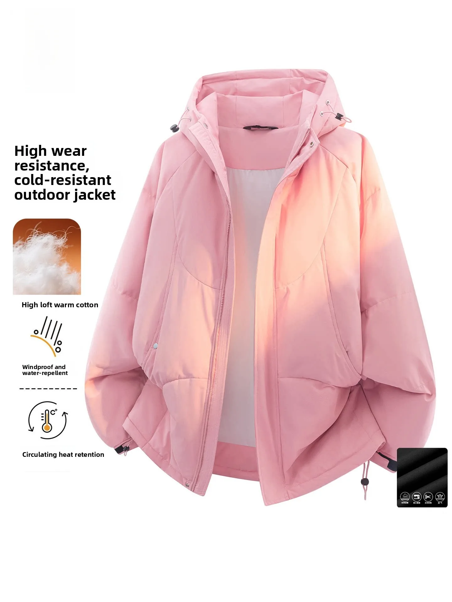 

Nainiu Thickened Hooded Cotton Jacket Outdoor Cold Resistant Youth Men's Casual Loose High Wear Resistant Versatile Outdoor Coat