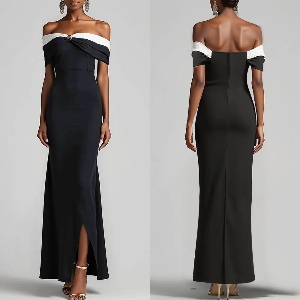 

High Quality Customized Strapless Color Contrast Backless Ankle Length Off Shoulder Straight Robe De Soirée Femme Chic Abiti