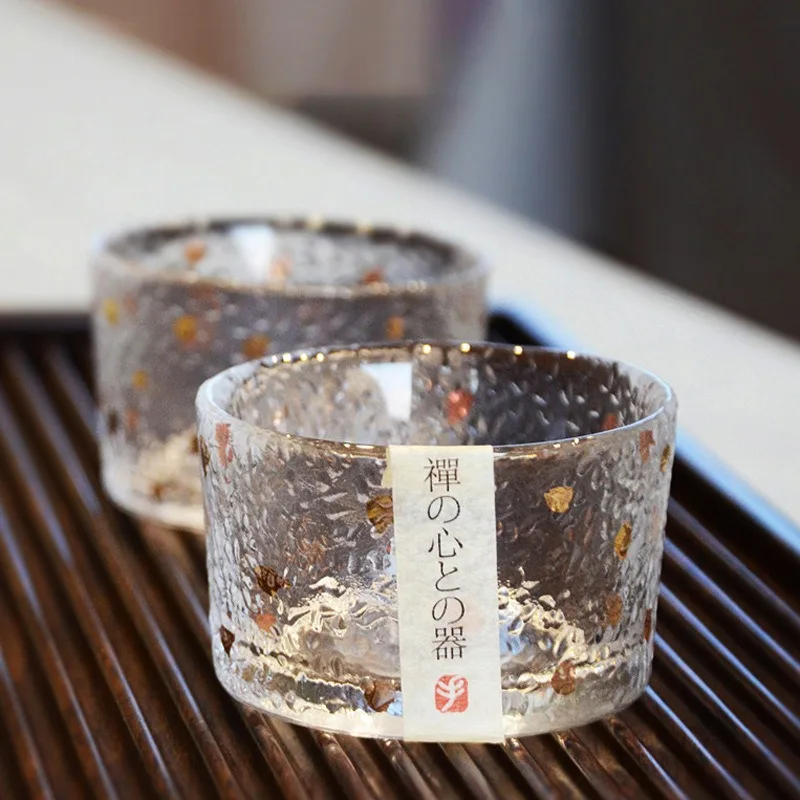 

Japanese Gold Hammered Glass Ins Style Kung Fu Tea Gold Rimmed Sake Cup Master Tea Bowl Tea Set Home Kitchenware
