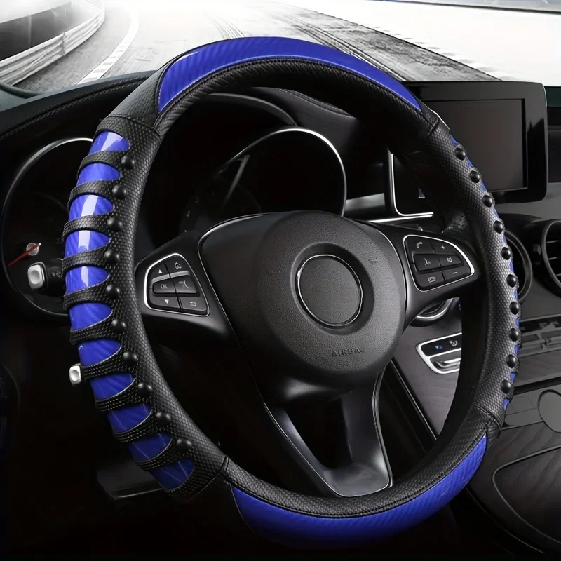 Carbon Fiber Faux Leather Car Steering Wheel Cover, Universal Leather Film Fashion Sports Four Seasons Universal Car Accessories