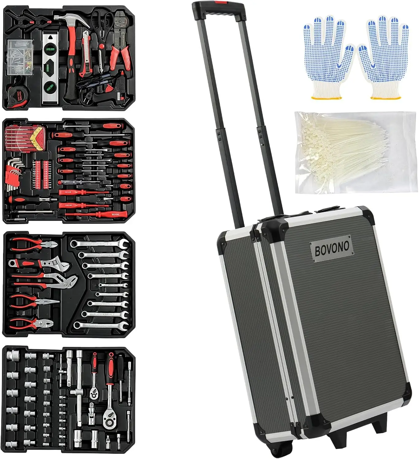 Pcs Tool Set With Rolling Tool Box, Household Tool Kit With Aluminum Trolley Case, Repair Mechanic Tool Sets Portable Hand