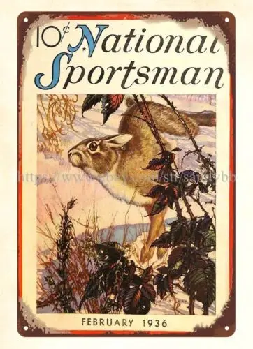 1936 National Sportsman rabbit hunting metal tin sign garage design ideas