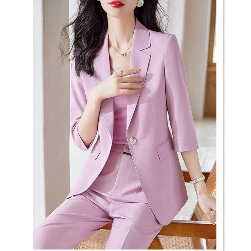 Women Summer Thin Workwear Set Korean Office Lady Slim Blazer Pants Two Piece Sets 2024 Formal Suit Coats Trousers Outfits