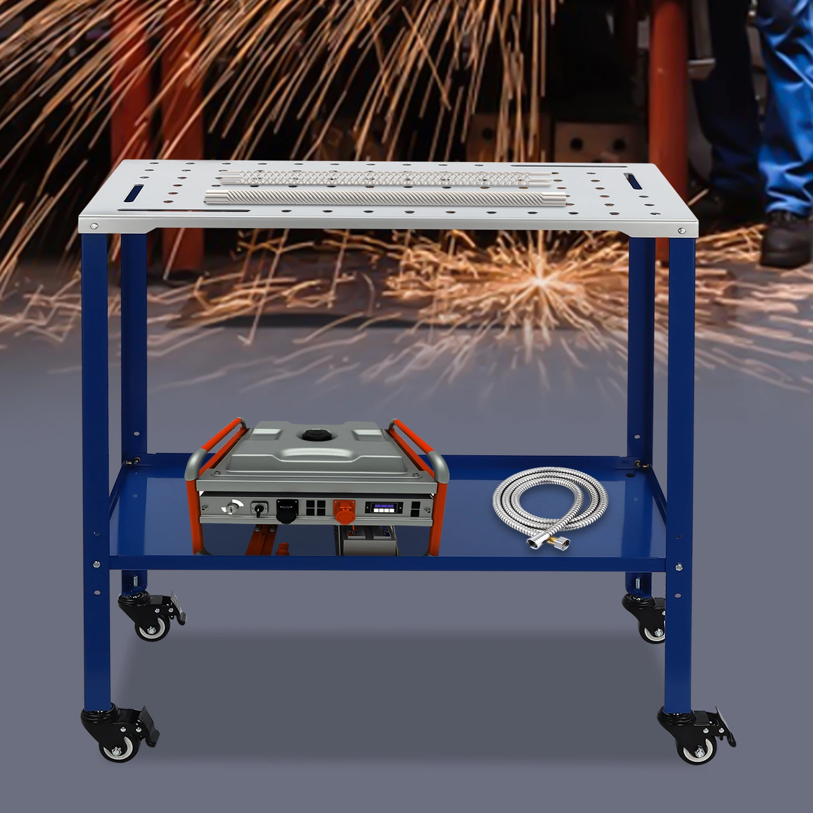 36\'\'×18\'\' Portable Welding Table Cart Workstation Workbrench with Holes on Top Blue/black