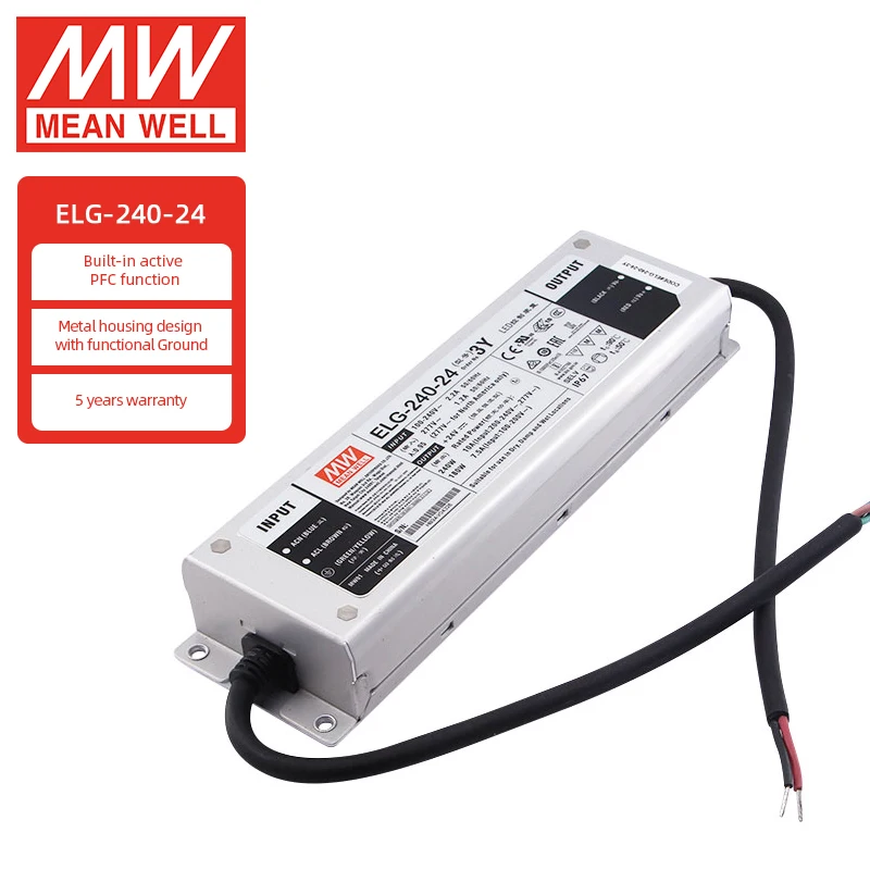 Mean Well ELG-240-24A-3Y 240 Watt 10A 24Vdc Power Supply for LED Fish Light LED Driver Waterproof IP65