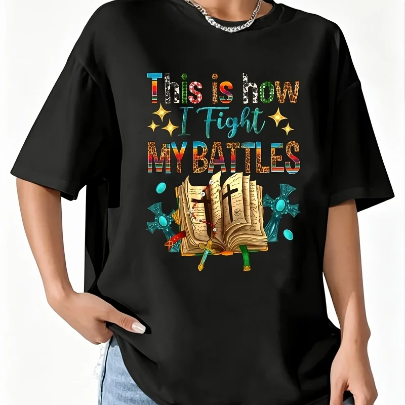 This Is How I Fight My Battles Women's 100% Cotton T-Shirt Short Sleeve Top Casual Round Neck Fun Print Tee S-5Xl