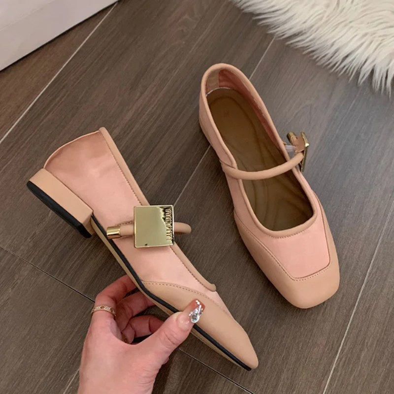French Mary Jane Soft Sole Shoes For Women's Elegant Square Toe Women Mary Jane Shoes Fashion Shallow Flat Shoes Size 35-40