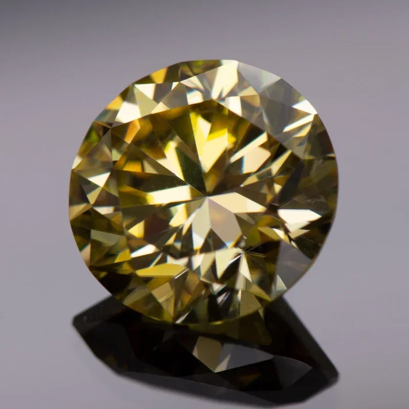 Pierre Moissanite coupe ronde couleur jaune citron, pierres précieuses synthétiques créées en laboratoire, matériaux de fabrication de bijoux en diamant avec rapport GRA