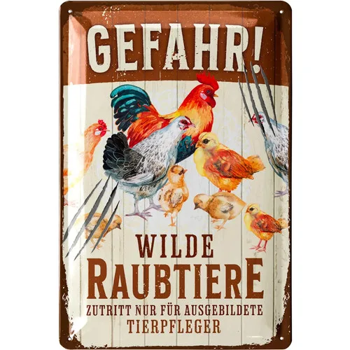 Gefahr Wilde Raubtiere Blechschild Hühnerstall Retro Hühner Metallschild 20x30 --Tin Sign