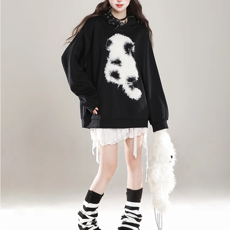 

Утепленный свитшот оверсайз с принтом собаки, зимний, больших размеров, 300 Pou, корейский стиль, свободный крой, уличная одежда, повседневный