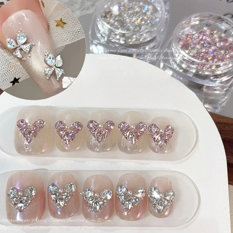 Kryształki w kształcie kropli wody, łączone, płaskie dno, odwrócona krawędź, serce, cyrkonia, ozdoby do paznokci, akcesoria do manicure.
