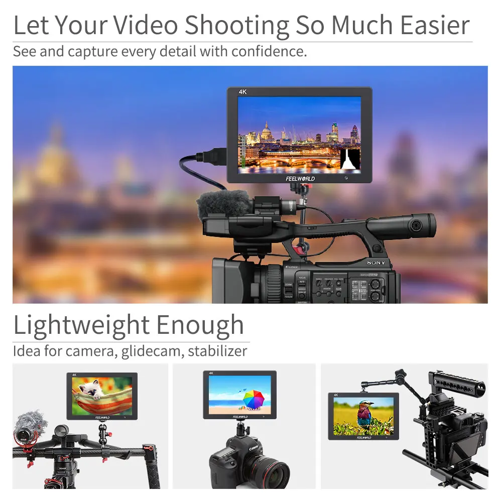 FEELWORLD Field Monitor T7 PLUS 7Inch 3D LUT IPS 1920x1200 On-camera Field Housing 4K HDMI Input/ Output For Video Shooting