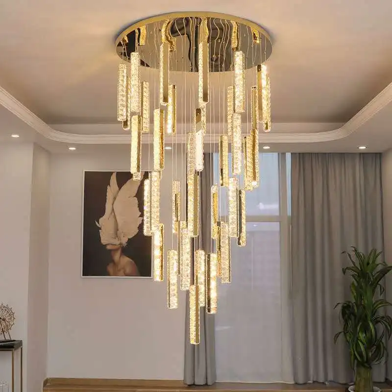 

K9 Crystal Modern Silver/Gold LED Chandelier Nordic Luxury Loft Architecture Spiral Staircase Dining Room Kitchen Chandelier