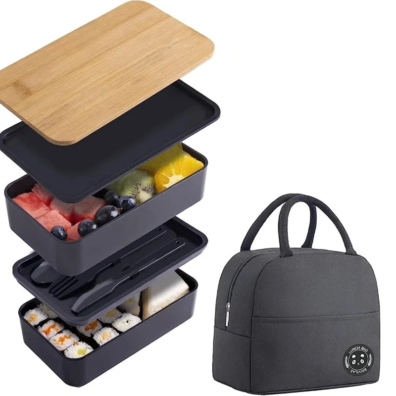 A21I-Stackable Lunch Box With Thermal Insulation Bag Microwave Lunch Box Suitable For Office Workers And Students.