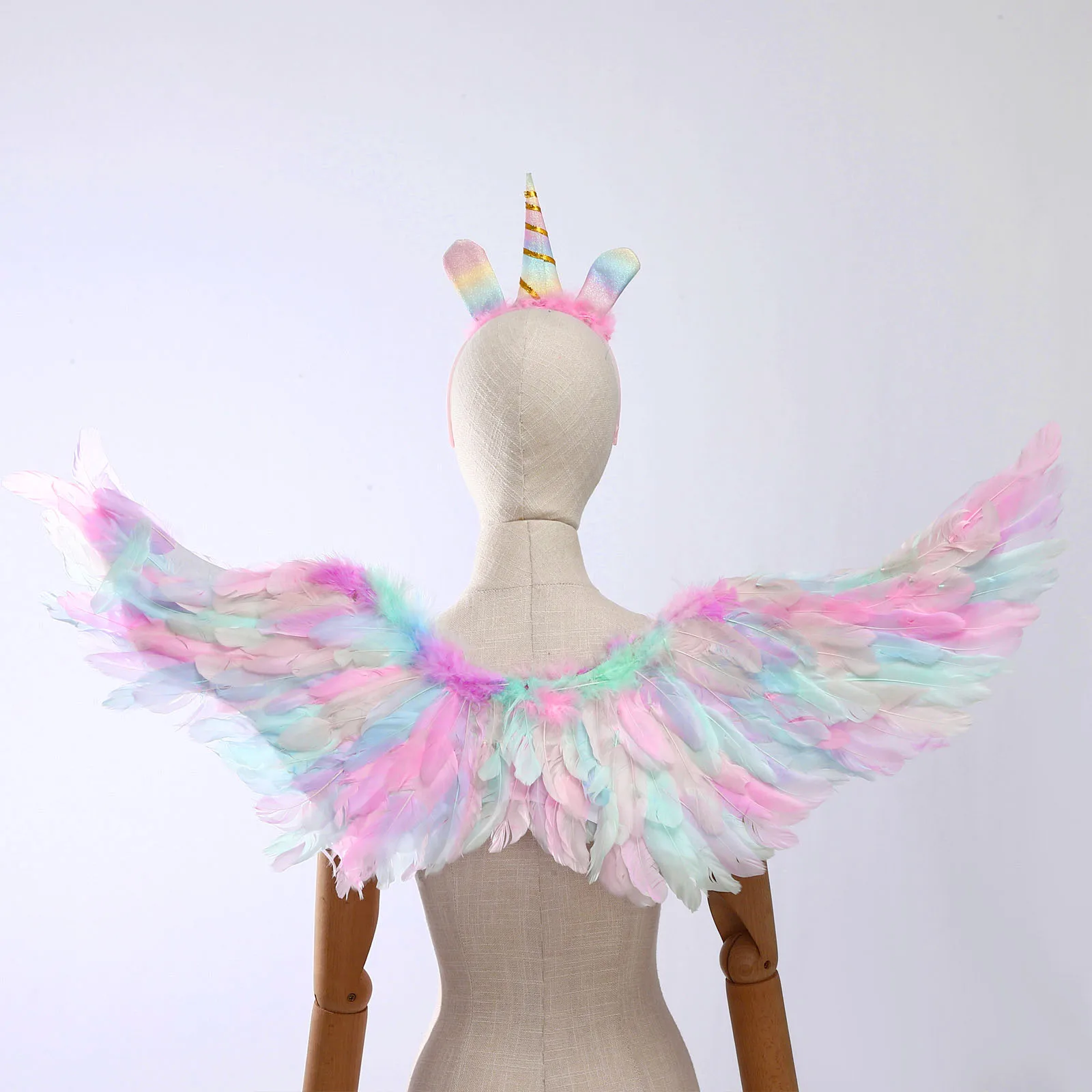 디럭스 요정 날개 세트 옹 브르 깃털 머리띠 마법의 글로우 지팡이 경량 스트랩 어린이 성인 코스프레 파티 사진 소품