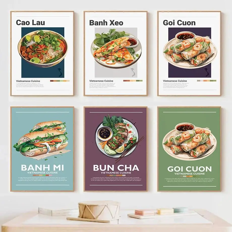 دليل الطعام الحديث فيتنام Banh Mi Pho المطبخ الآسيوي قماش اللوحة ملصق جدار ديكور للمنزل أو المطعم #1
