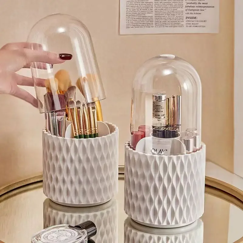 

360 °Rotating Transparent Makeup Brush Storage Box Pen Holder Large Capacity Acrylic Dust with Lid Desktop Cosmetic Organizer