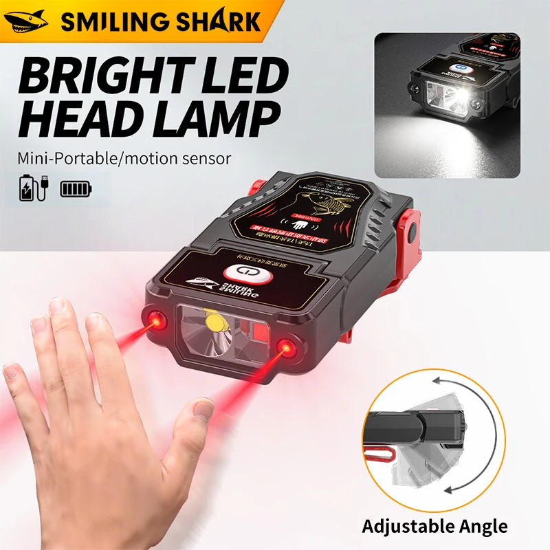 SmilingShark Mini Headlight Sensor Headlamp Super Bright Rechargeable with Clip Outdoor Fishing Working Lighting Lamp TD-1007