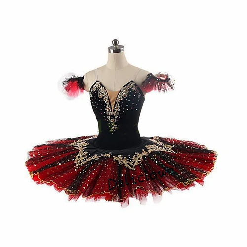 Imagen 2 del producto Adulto mujeres negro rojo tutú profesional La Esmeralda Ballet tutú plato panqueque tutú vestido niñas niños bailarina fiesta disfraz