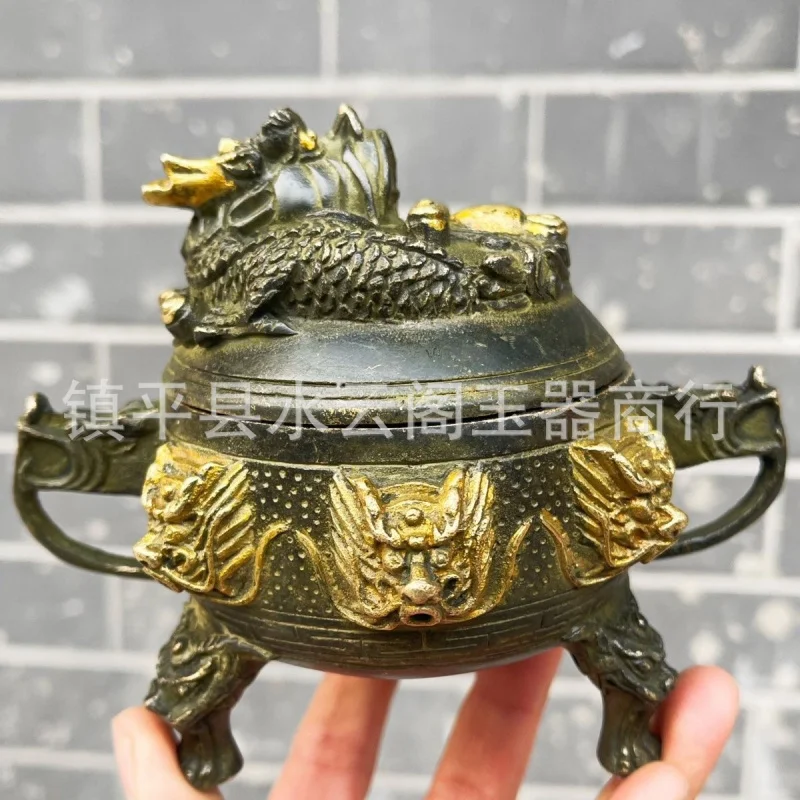 

New Chinese Creative Copper Incense Burner Ornaments Kowloon Incense Burner Old Way of Wrapping Pulp Antique Incense Burner Liv