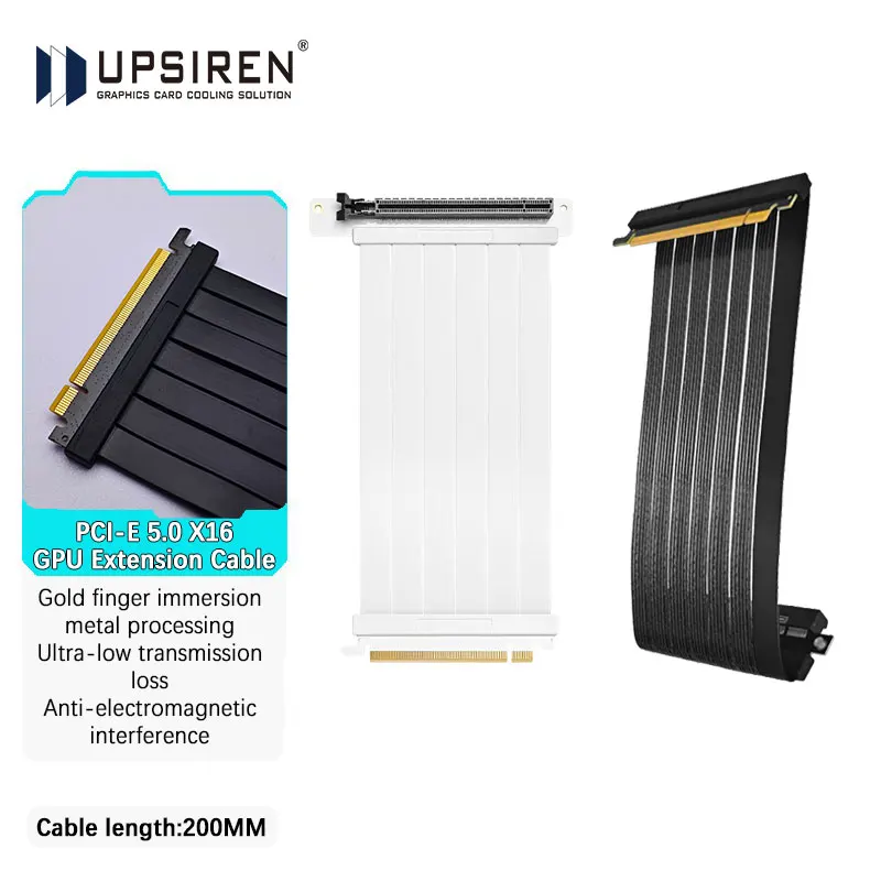 

UPSIREN PCIE 5.0 x16 GPU extension cable Gold Finger Immersion Gold Process Anti-electromagnetic interference cable length 200MM