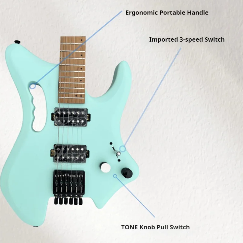 جيتار كهربائي بدون رأس، جيتار خفيف الوزن للسفر، جسم الماهوجني، لوح فريتس من خشب الورد، لاقطات AlNiCo للمبتدئين، مشغل متقدم