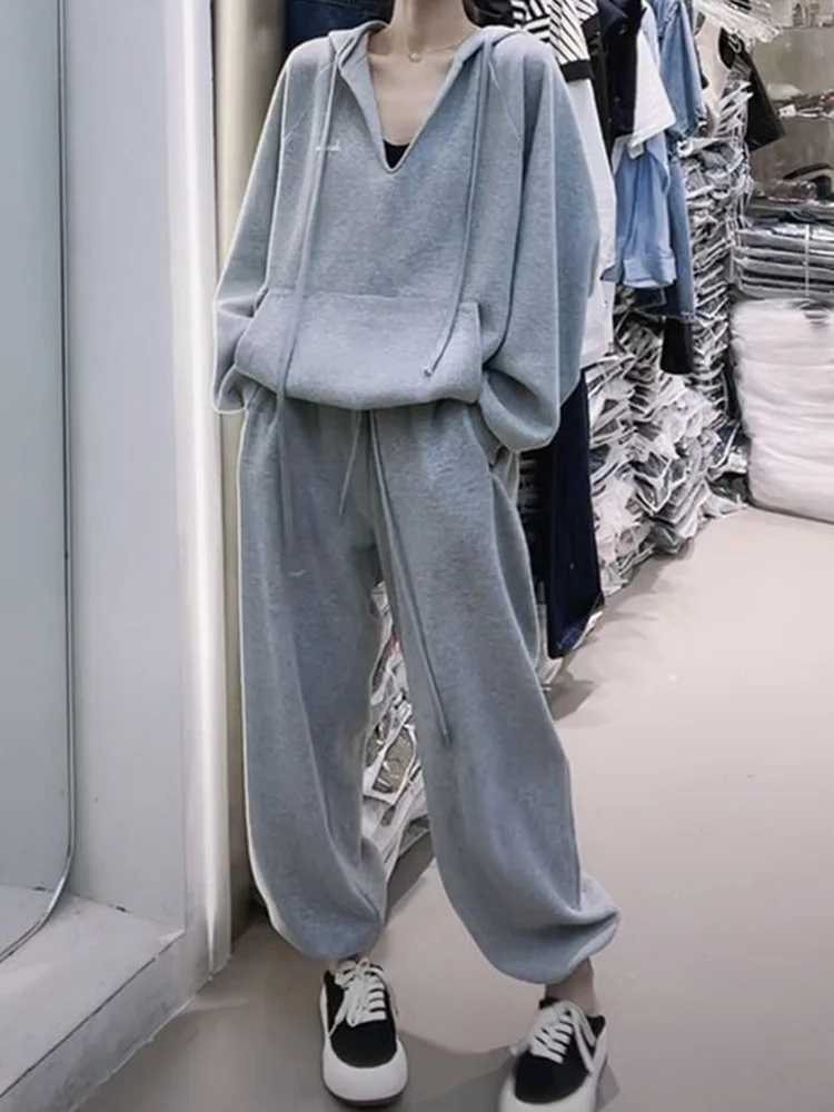 

plus Size 300 Pou Simple Loose Embroidered Sweatirt Set Women's Spring Autumn Trousers Two-Piece Set Faionable