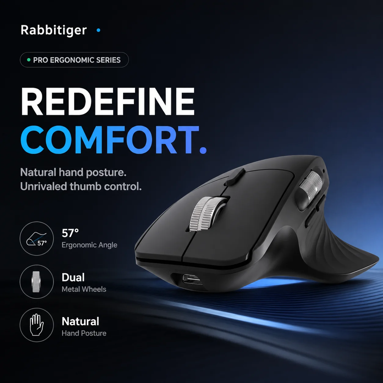 Ergonomic Wireless Mouse 3 Mode Bluetooth 2.4G Wired Side Scroll Wheel 800‑3200 DPI Rechargeable Office Mice For PC Laptop