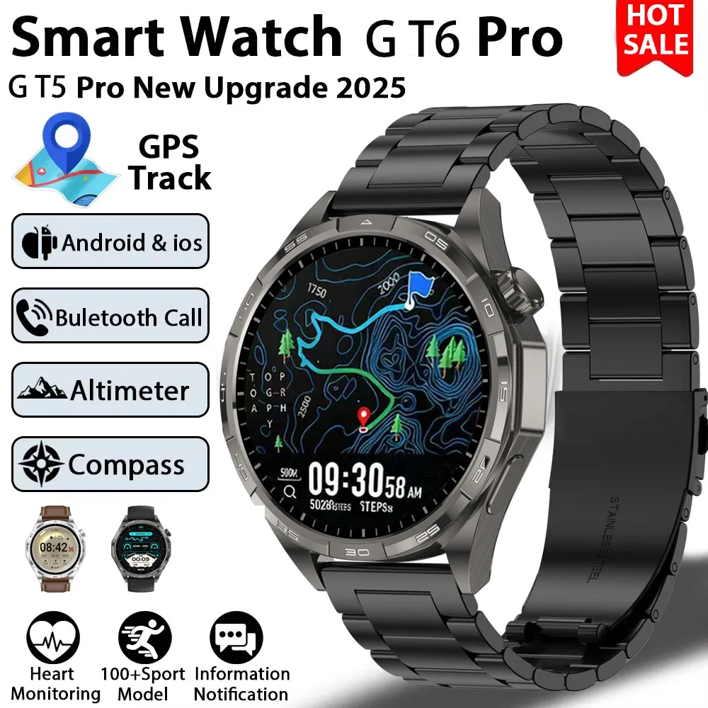 2025New montre intelligente hommes pour Android et ios AMOLED écran GPS surface de mouvement fréquence cardiaque Bluetooth appels SmartWatch étanche