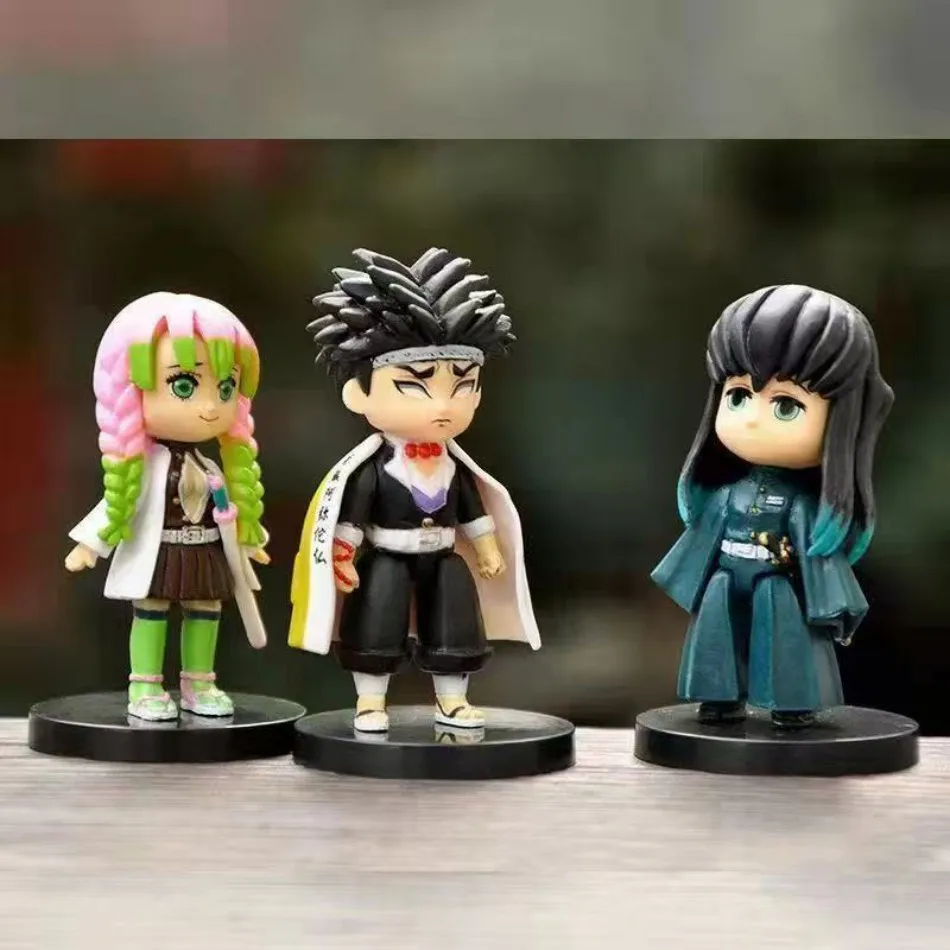 Q نسخة شيطان القاتل عمل الشكل، يجلس شبح دمية، Tanjiro، Nidouzi، Inosuke، Zenizu نموذج الفيلم اللعب، gifs 4-15 قطعة / المجموعة #4