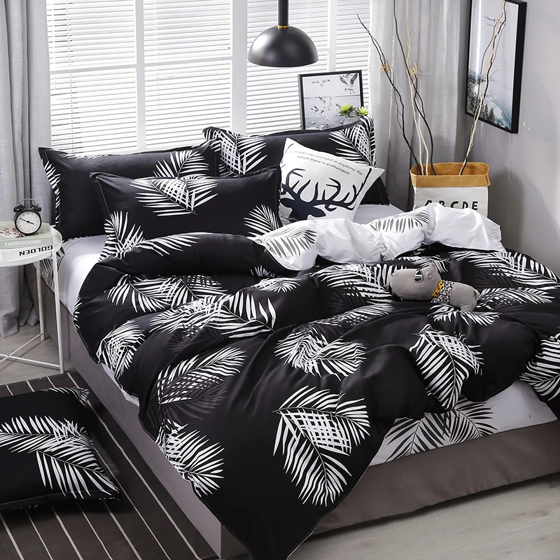 Palm Leaf Comforter Cover Black and White Bedding Set for Kids Teens Adult Women, Leaves Duvet Covers Reversible Quilt Cover Set