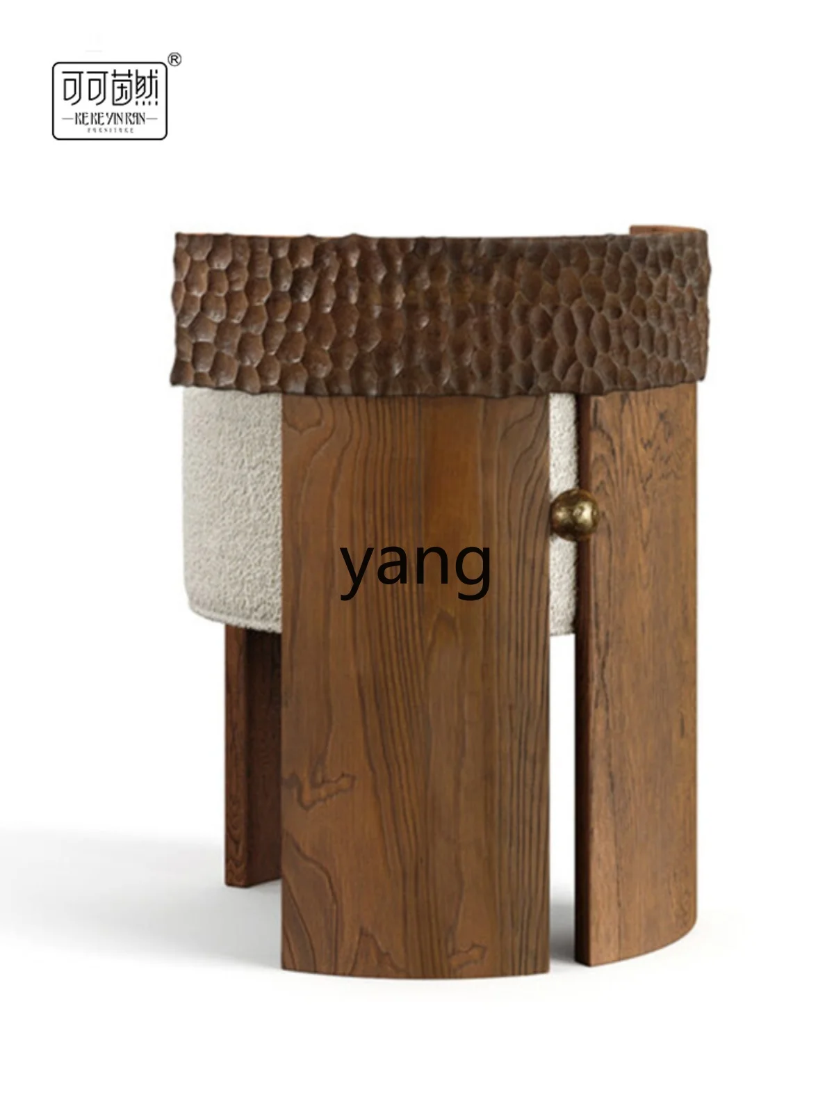 Yjq Design Modern Solid Wood Lambswool Tea Stool Home Creative Backrest Dressing Stool Hotel Homestay Club Stool