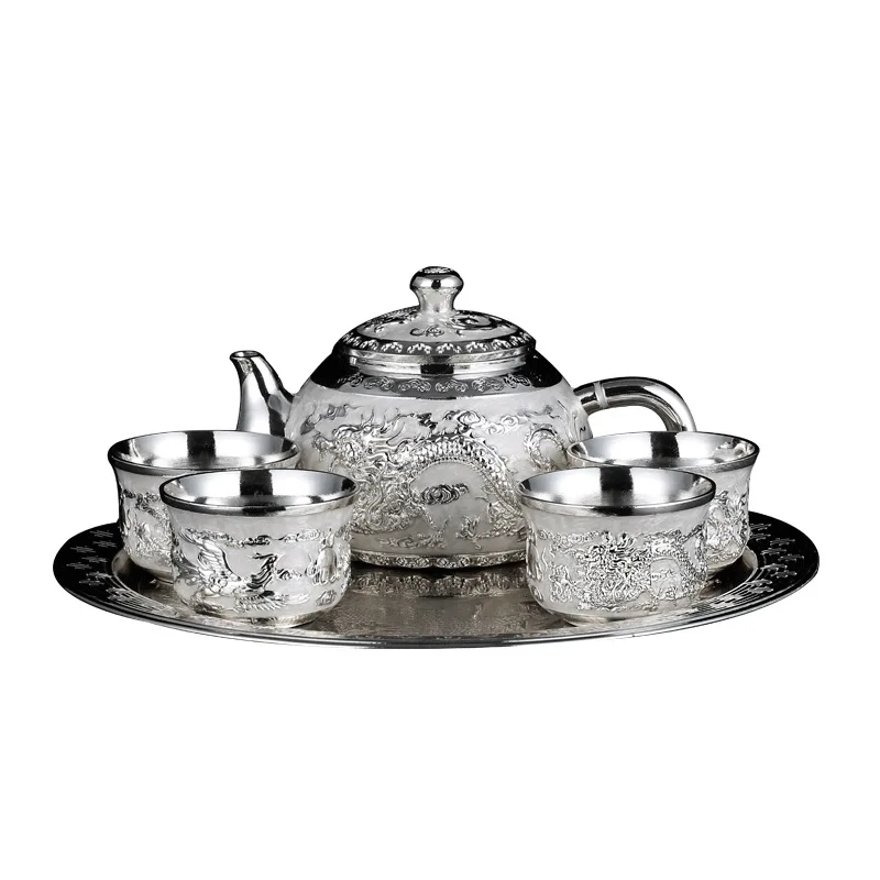 HYS High-end Silver Dragon and Phoenix Tea Set Home Office Creative Convenience Kung Fu Tea Set Gift Box Packaging Box