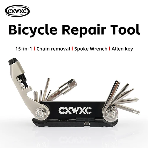 Imagen 2 del producto CXWXC Kit de herramientas de reparación de bicicletas portátil 12 en 1, llave hexagonal multimodelo, llave Torx, cortador de cadena de bicicleta, herramientas combinadas de mantenimiento