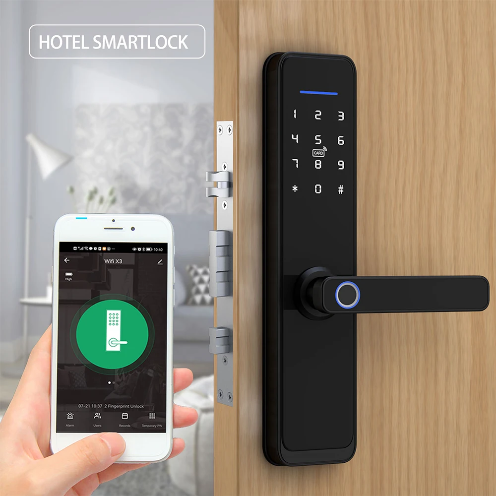 Tuya WiFi Smart Door Lock with Biometric Fingerprint RFID Card Password Keyless Smart Life App Unlock Digital Lock Multi-Mortise