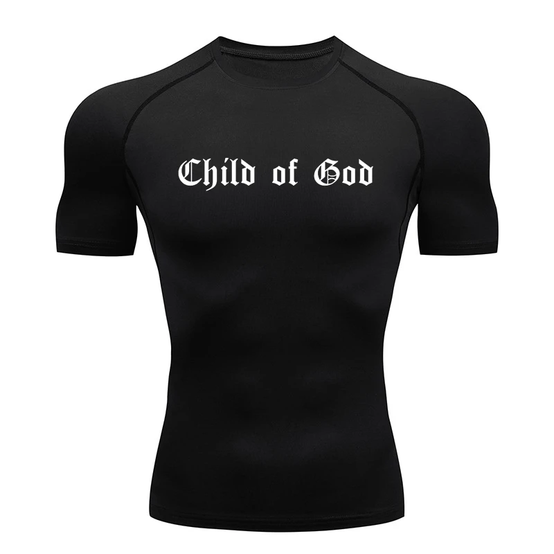 

Letter Print Short Sleeve Compression Shirts for Men Athletic Quick Dry Tees Tshirt Christian Gym Workout Running Undershirts